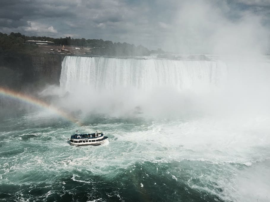 niagara fall, falls, landscape, boat, cascade falls, natural water HD wallpaper