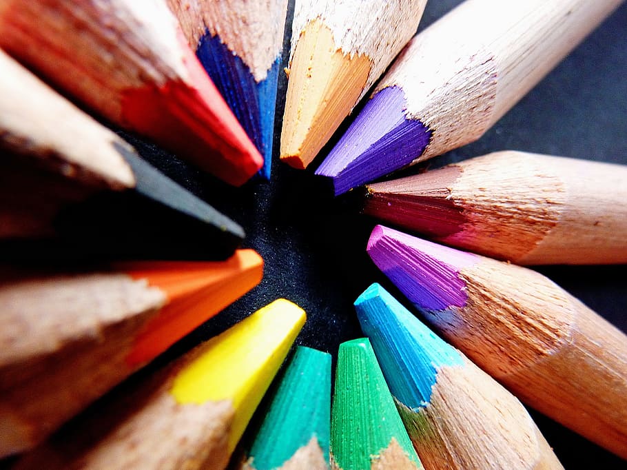 closeup photography of color pencils, colored pencils, colorful