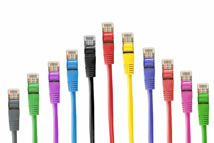 assorted-colored LAN cables, network cables, patch, patch cable