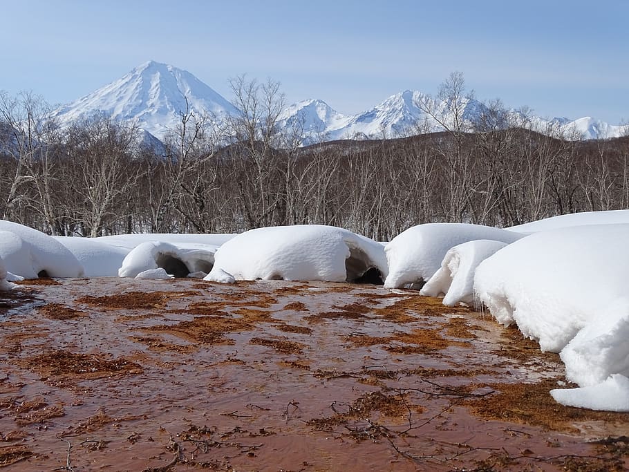 spring, hot springs, the melting of the snow, creek, volcanoes, HD wallpaper