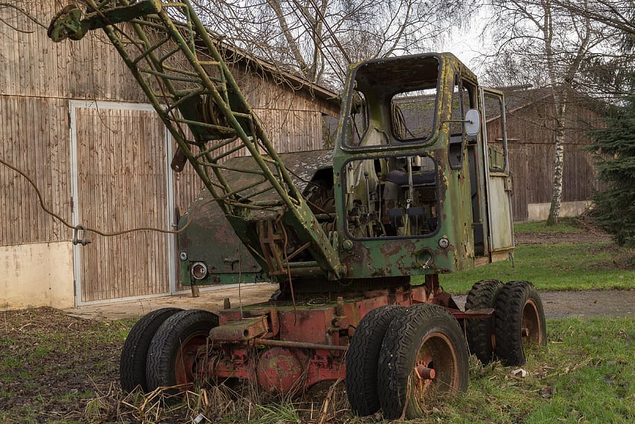 crane, wreck, old, decay, rusted, stainless, rusty, scrap, metal HD wallpaper