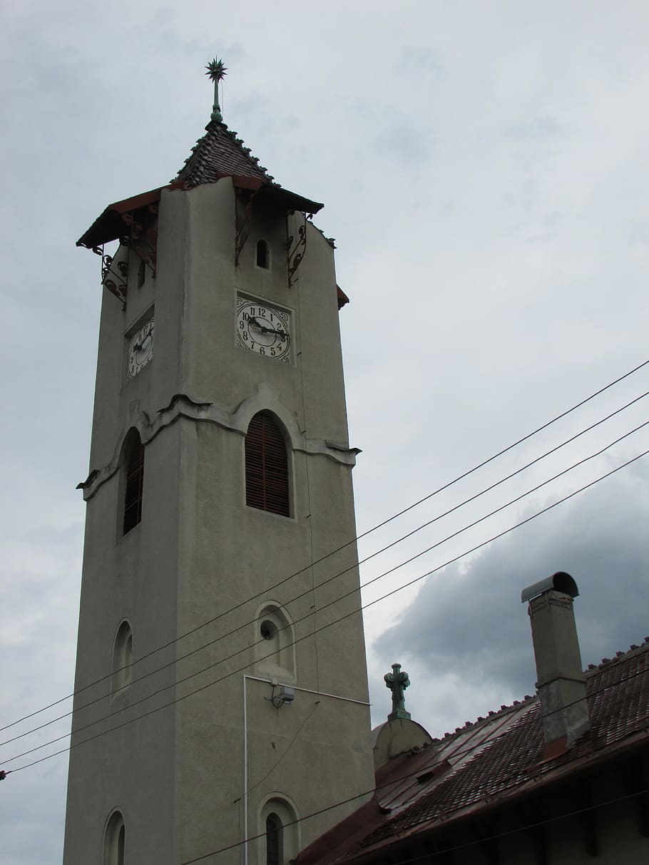 Baia Mare, Transylvania, Church, religion, clock tower, cloud - sky, HD wallpaper