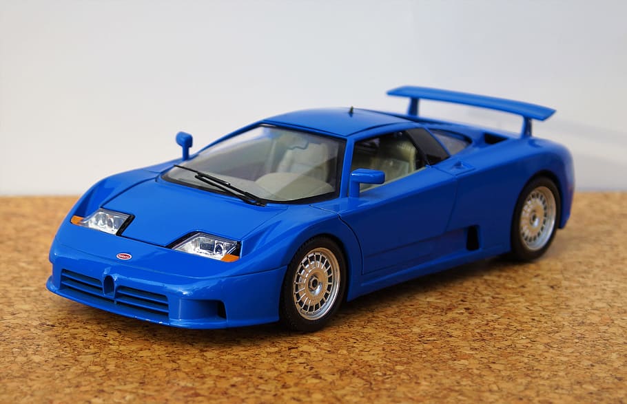 Model Car, Bugatti, Auto, oldtimer, toys, sports car, blue HD wallpaper