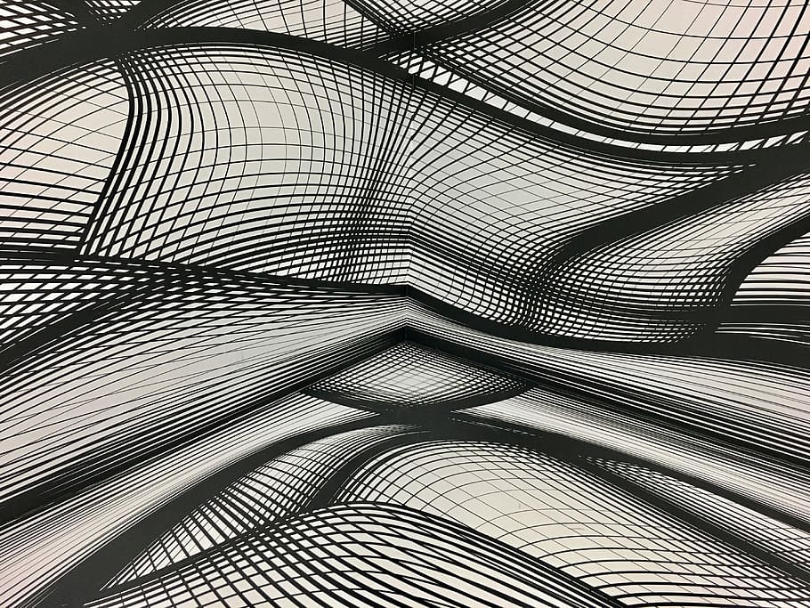 gray and black illustration, geometric, graphic, wave, object HD wallpaper