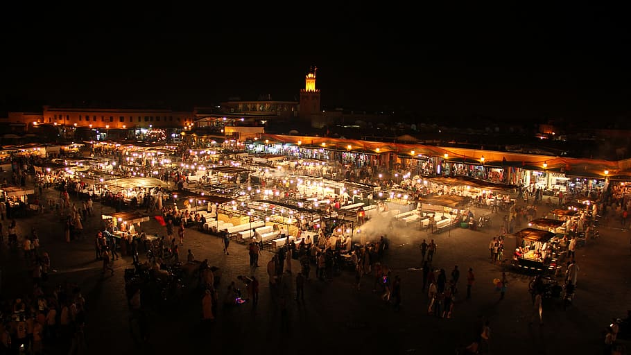 morocco, marrakech, night, square, city, tourist attraction