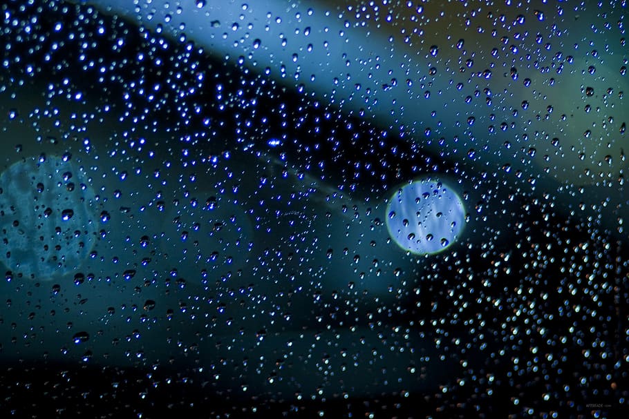 shallow focus photography of wet glass, dark, water, rain, drops, HD wallpaper