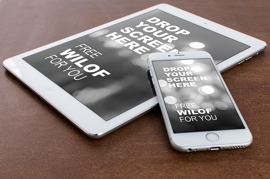 silver iPhones 6 and iPad on top of desk, tablet, mobile, iphone6 HD wallpaper
