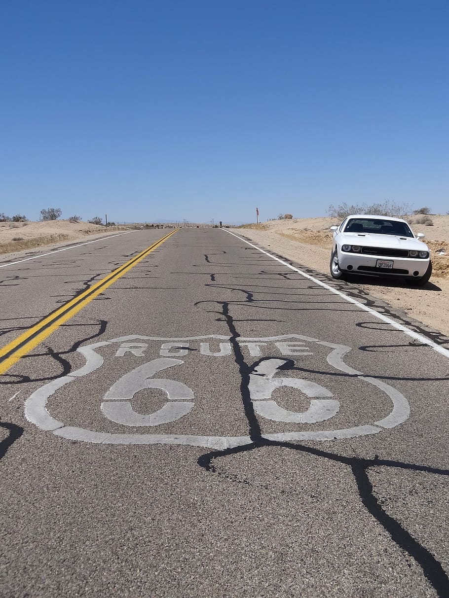 Route 66 road, car, travel, usa, sign, america, trip, scenic, HD wallpaper