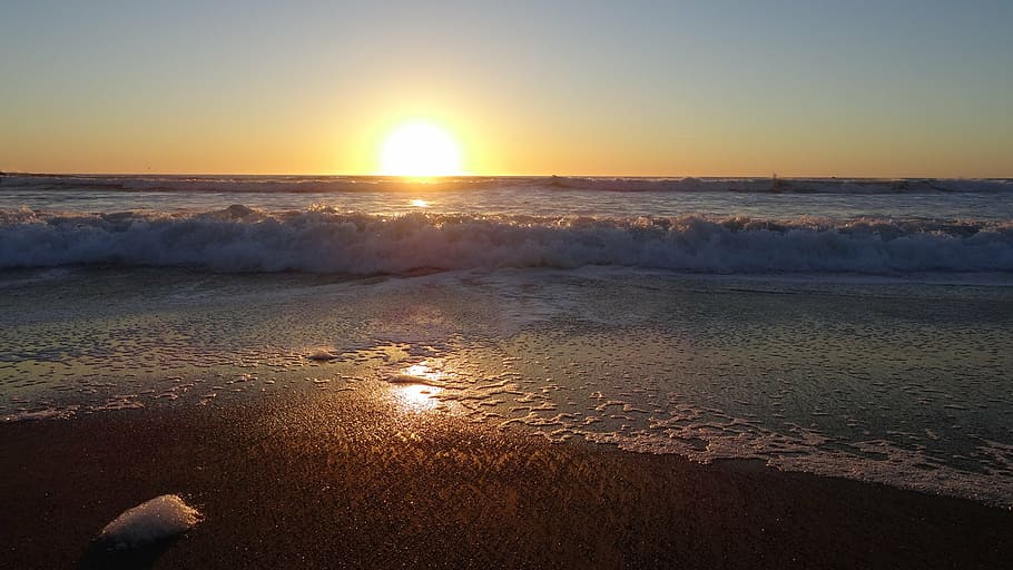 sunset, ocean, waves, peaceful, colorful sunset, sea, water HD wallpaper