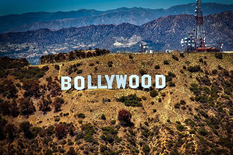 Bollywood signage, nature, landscape, mountain, sky, travel, hill, HD wallpaper