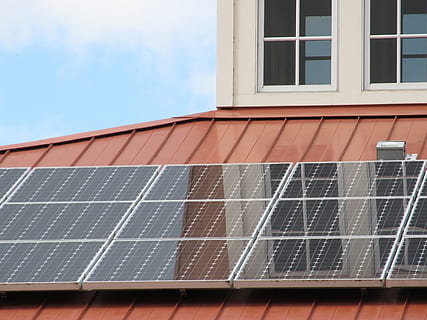 black and white solar panel on orange galvanized iron sheet HD wallpaper
