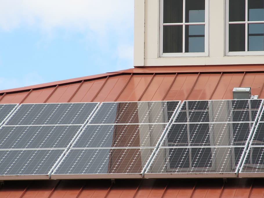 black and white solar panel on orange galvanized iron sheet HD wallpaper