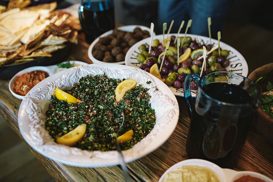 Table with Lebanese Food, lunch, meal, party, arabic, turkish