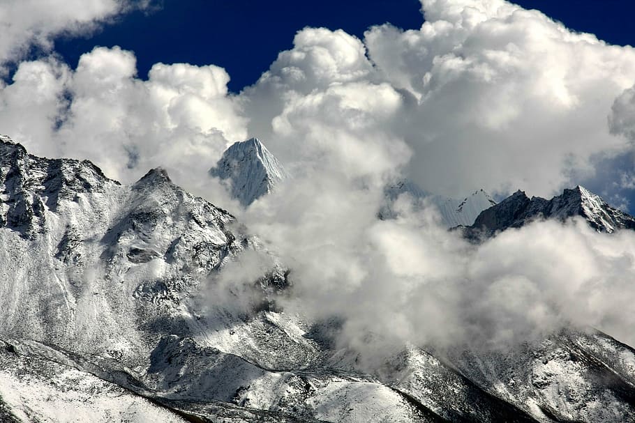 himalayas, cloud mood, mountains, snow, nature, mountain Peak HD wallpaper