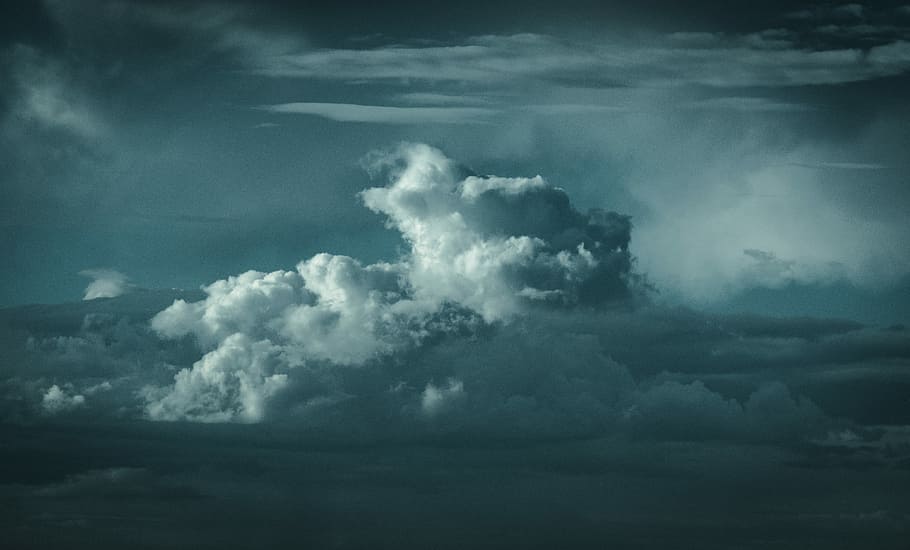 white cloud, sea of clouds, cloudscape, blue, shadows, sunlight HD wallpaper