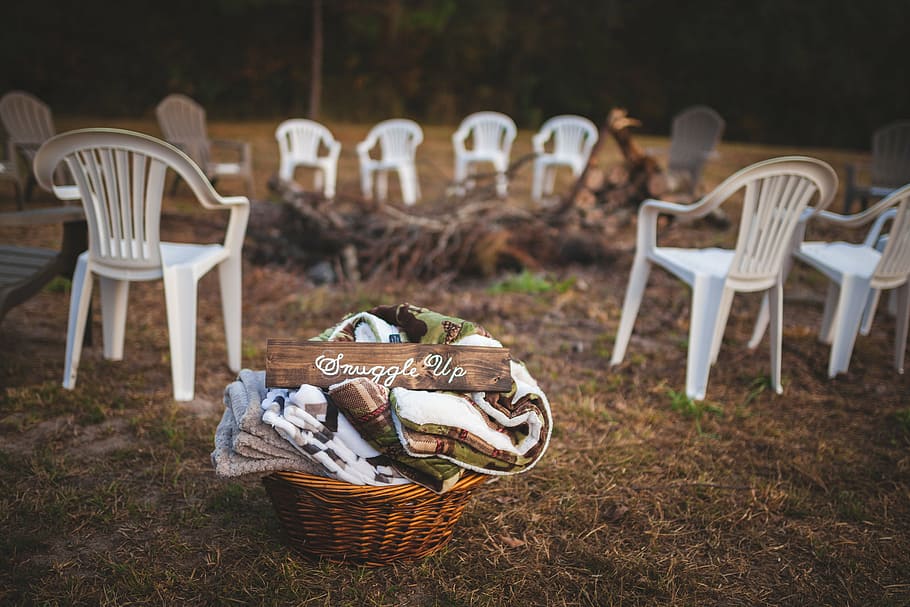 basket, blankets, chairs, grass, outdoors, seats, nature, table HD wallpaper