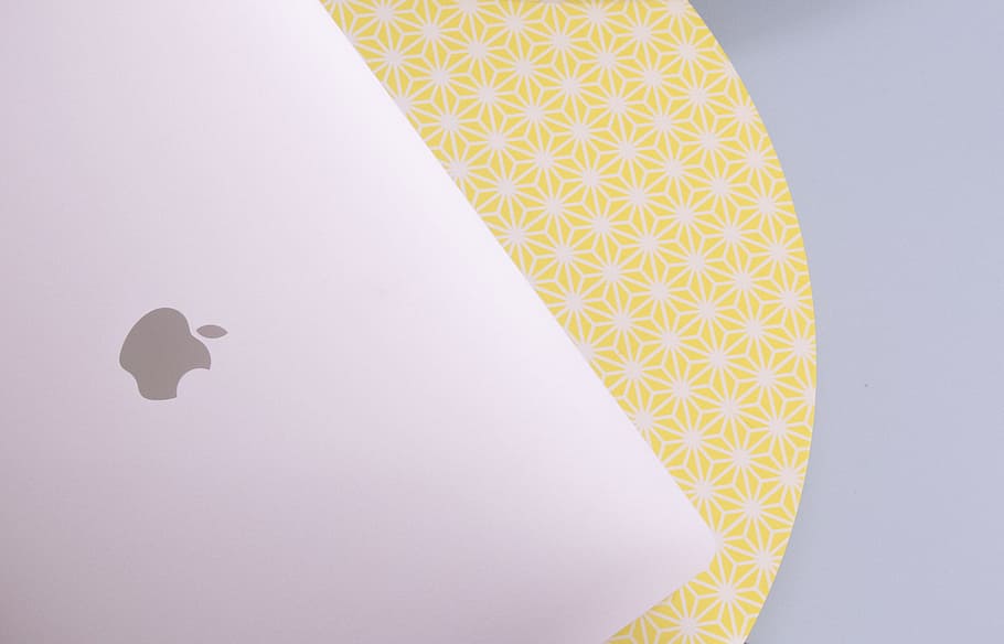 silver MacBook, Layers, computer, geometry, pastel, color, no People HD wallpaper