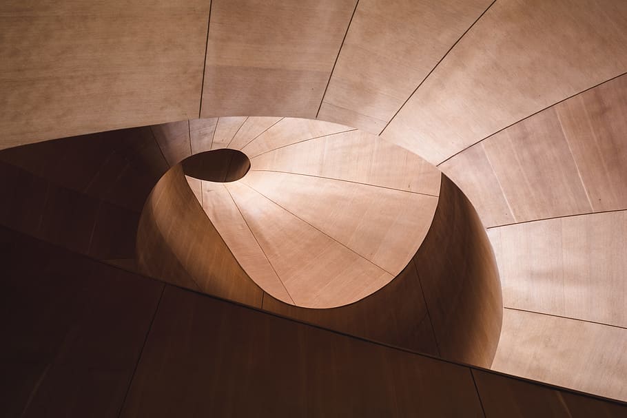 photo of brown tunnel, photo of brown spiral stair, surface, curve, HD wallpaper