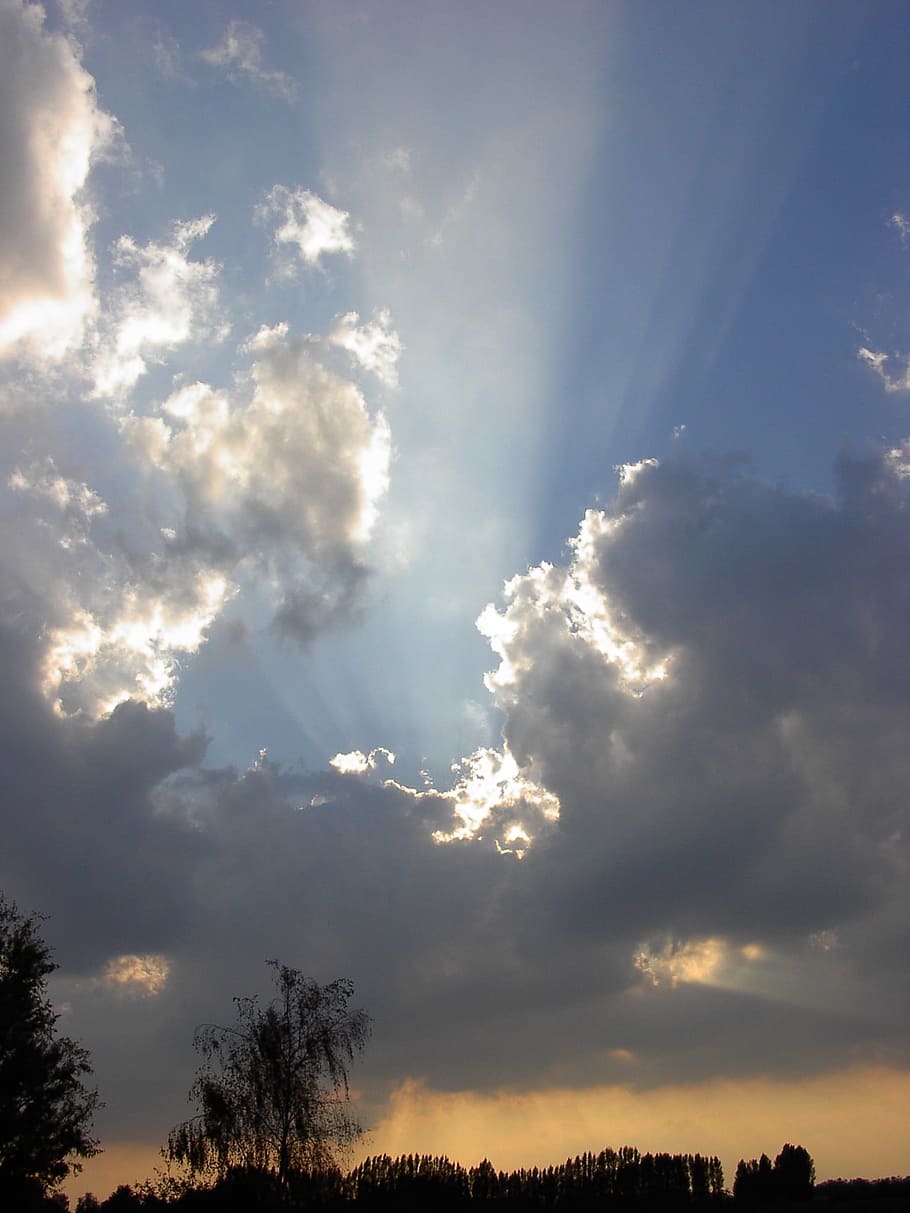 Sky, Sunbeam, Cloud, Nature, Sunlight, summer, sunset, sunny HD wallpaper