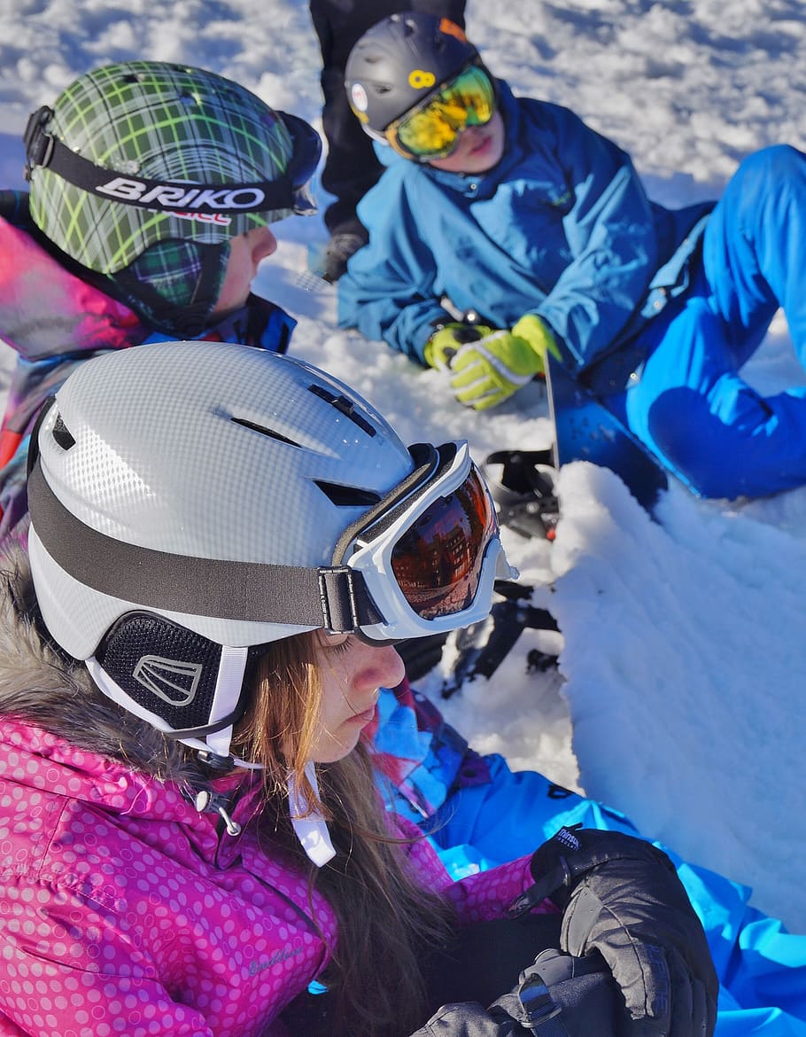 peace, winter, snow, mountains, helmet, recreation, rest, skiers HD wallpaper