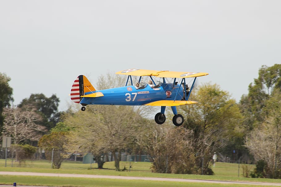 bi-plane, pilot, air, aviation, flight, fly, sky, retro, wing HD wallpaper