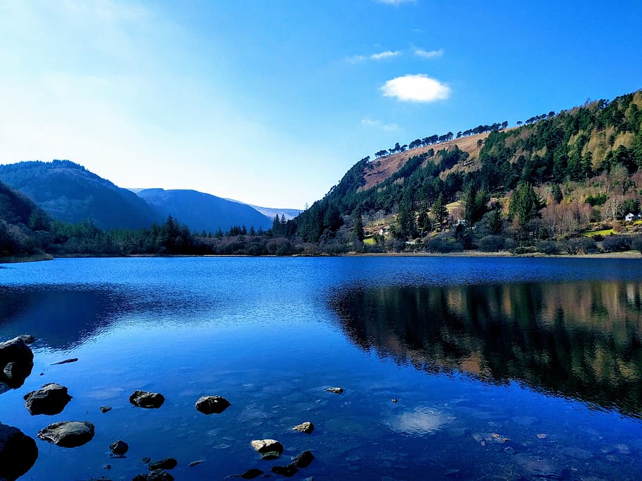 blue lake beside mountain during daytime, Ireland, Wicklow, Lake, Mountains, HD wallpaper