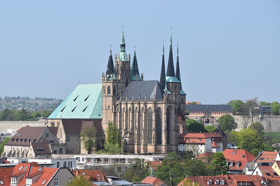 erfurt, dom, architecture, church, city, travel, sky, petersberg, HD wallpaper