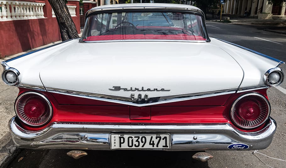 cuba, vedado, almendron, classic, car, fairlane 580, red, taxi HD wallpaper