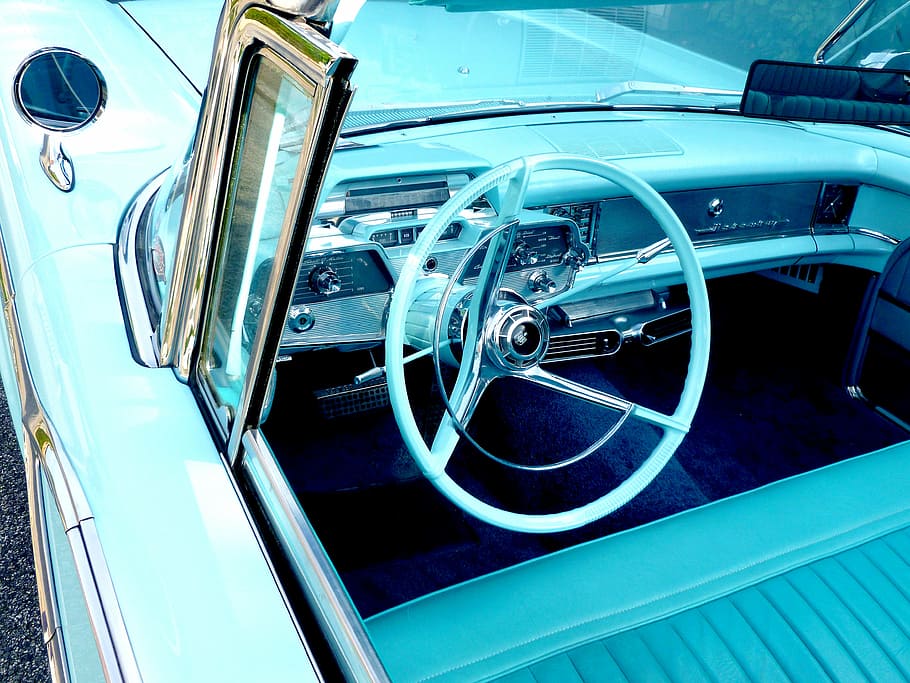 empty teal convertible car, mercury, auto, classic, oldtimer, HD wallpaper