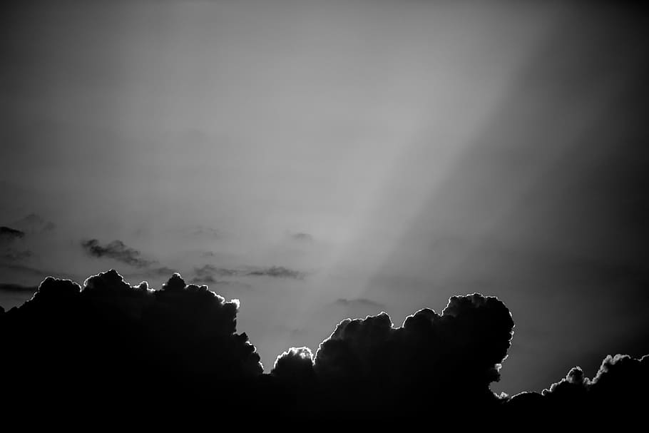 Sun, Rays, B W, silhouette, nature, night, no people, cloud - sky HD wallpaper