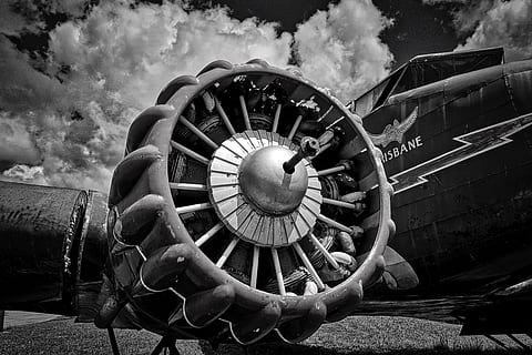 grayscale photography of aircraft, engine, turbine, motor, airplane HD wallpaper