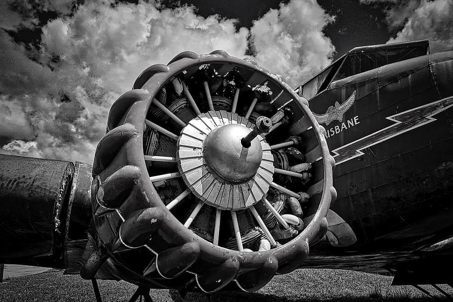 grayscale photography of aircraft, engine, turbine, motor, airplane HD wallpaper
