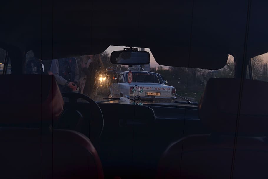 black vehicle interior near white car at daytime, window, night HD wallpaper