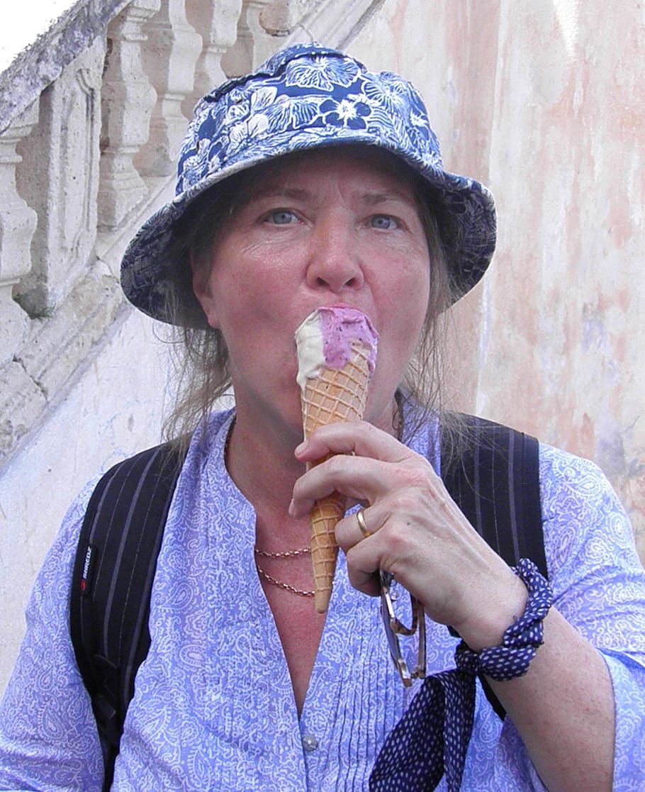 ice cream, woman, granny, female, eating, ice cream cone, caucasian