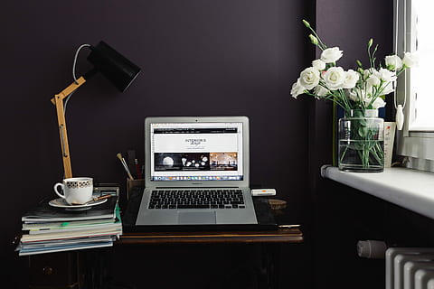 Contemporary home office idea with dark walls, workspace, workplace HD wallpaper