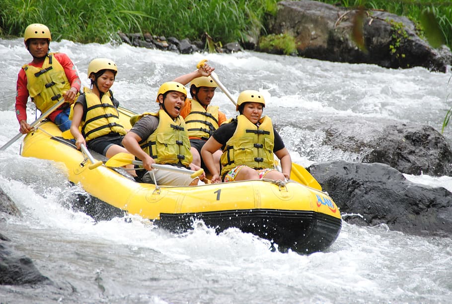 five persons ride-on inflatable raft, Rafting, River, Adventure HD wallpaper