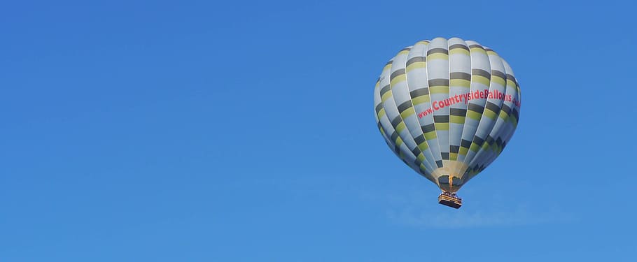 hot, air, balloon, flying, blue, mid-air, hot air balloon, transportation HD wallpaper
