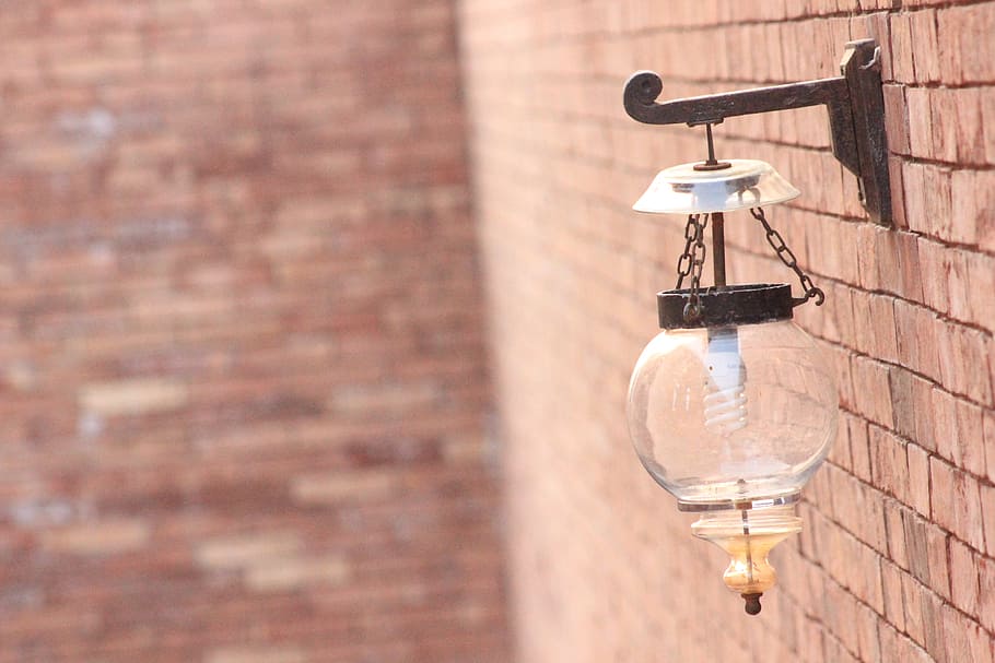 selective focus photography of black sconce, wall, light, bulb HD wallpaper