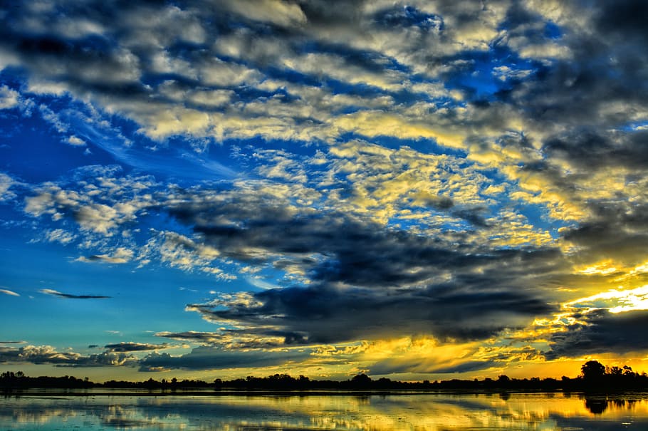 light, sea, landscape, nature, clouds, dramatic, dusk, ocean HD wallpaper