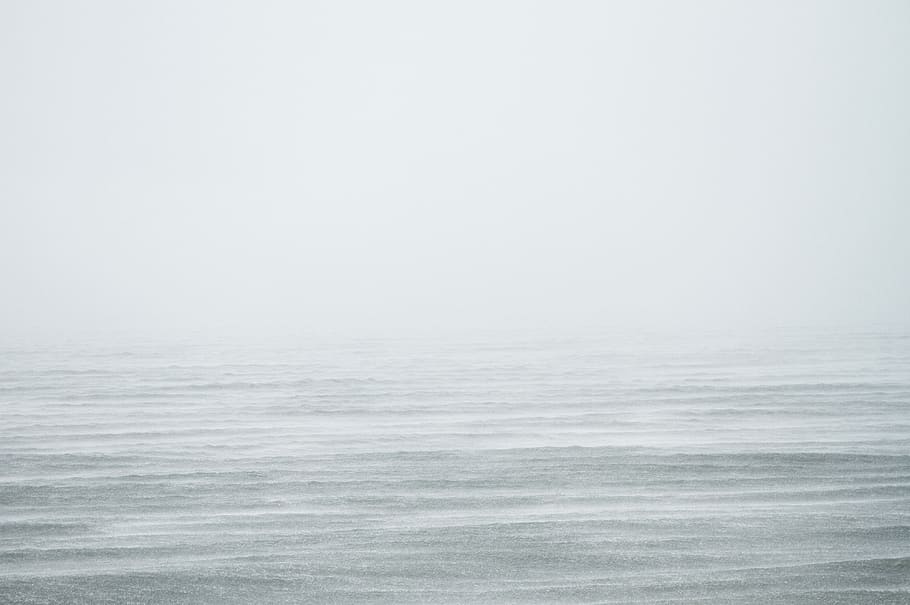 foggy horizon, gray, sea, waves, white, nature, cold - Temperature HD wallpaper