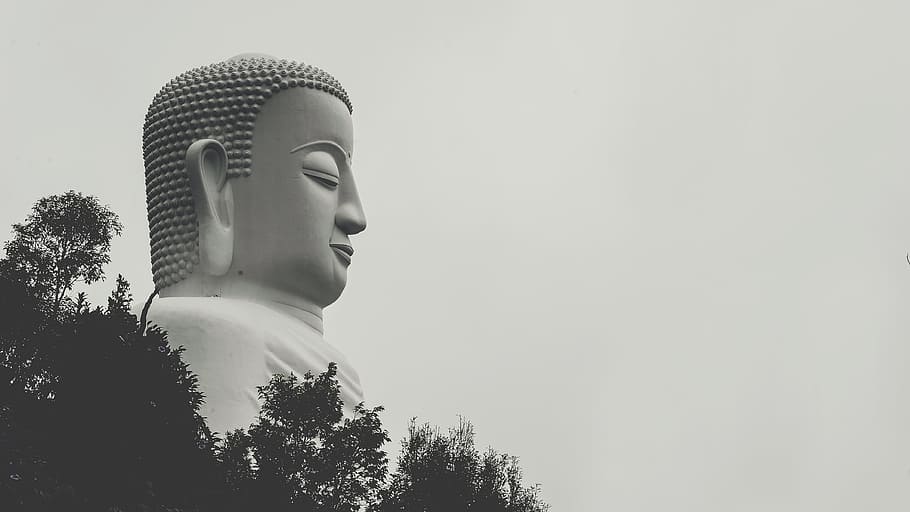 Buddha Statue Grayscale Photo, ancient, architecture, art, big, HD wallpaper