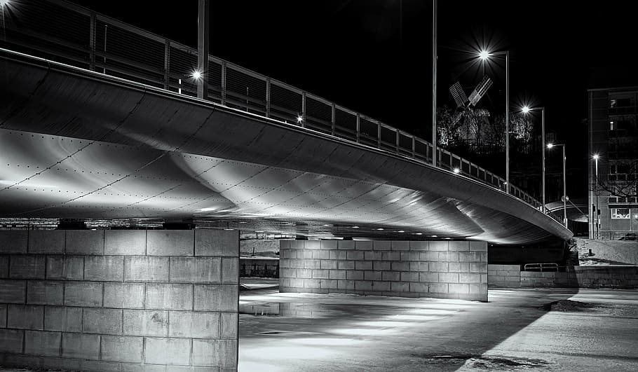 architecture, bridge, built structure, black and white, city HD wallpaper