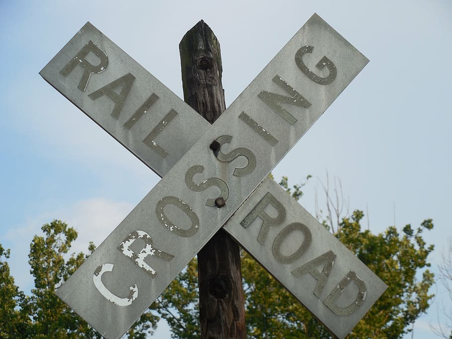 crossing, railroad, train, sign, transportation, railway, warning