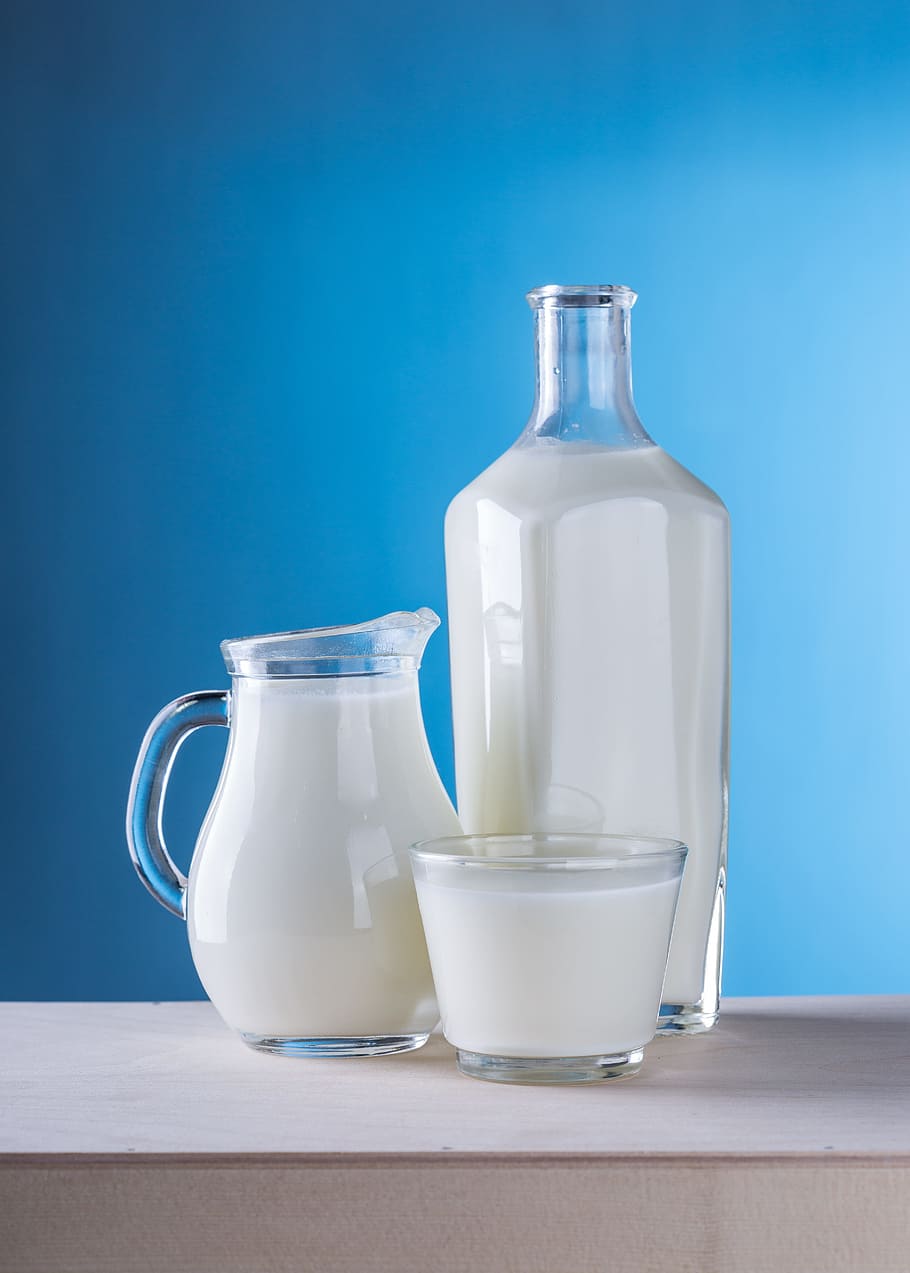 Close-up of Milk Against Blue Background, bottle, breakfast, clean