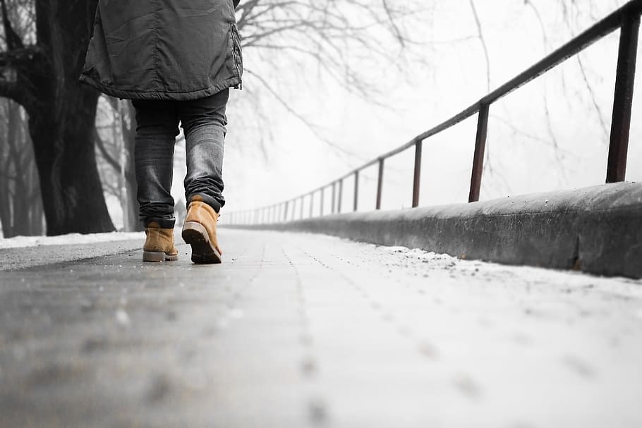 Boots, Walking, Action, low section, one person, rear view HD wallpaper