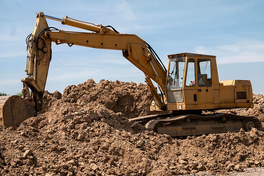 yellow excavator, excavators, site, vehicle, construction work HD wallpaper