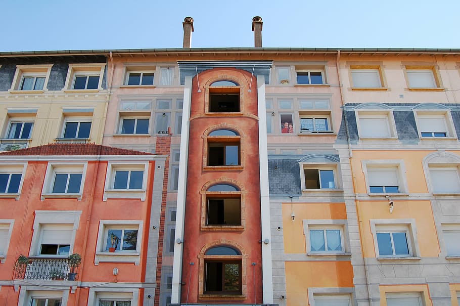 brown and beige building, red, concrete, architecture, structure HD wallpaper