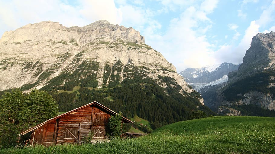 Alps, Icecap, Eiger, Interlaken, snow mountain, valley, scenery, HD wallpaper