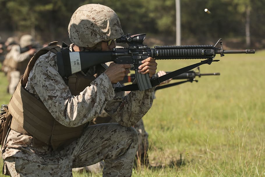 marines, soldiers, training, exercise, firerange, firearm, m16a4, HD wallpaper