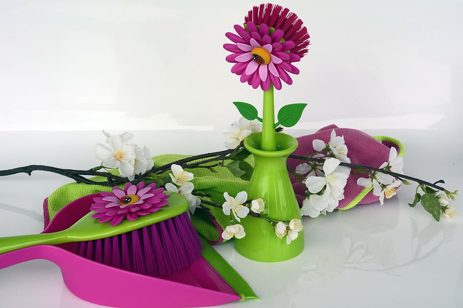 purple dustpan, clean, spring putz, blade, broom, kehrset, crockery brush HD wallpaper